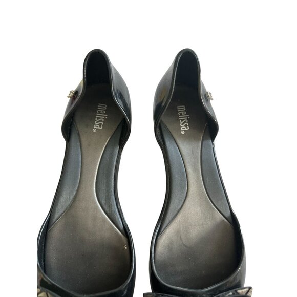 MELISSA Black Silver Bow D’Orsay Flats Size US 7 - Picture 6 of 8
